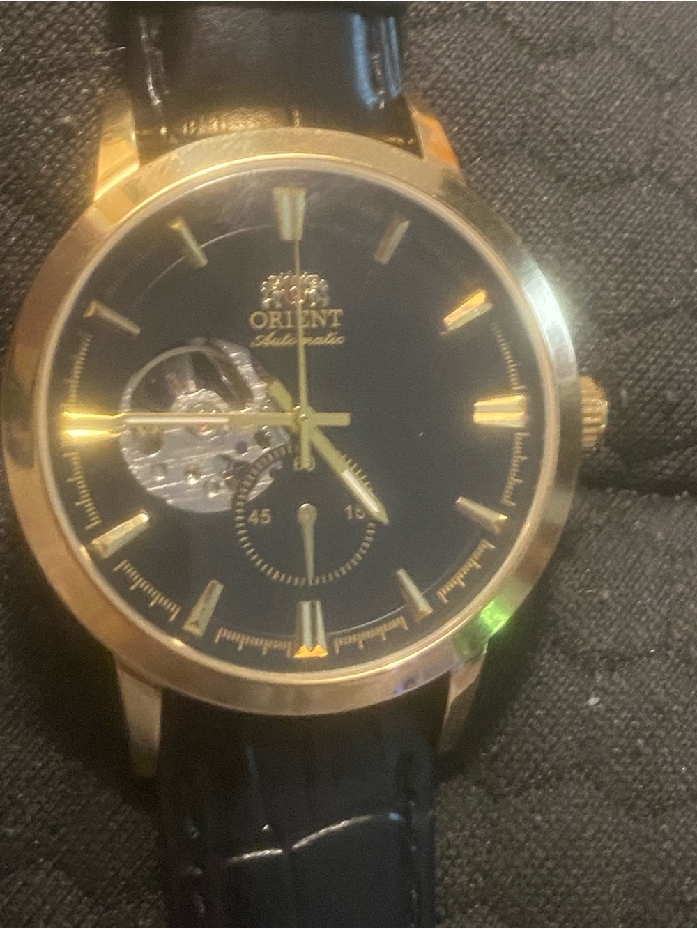 New Orient Automatic Gold Tone Men's Watch with Black Dial